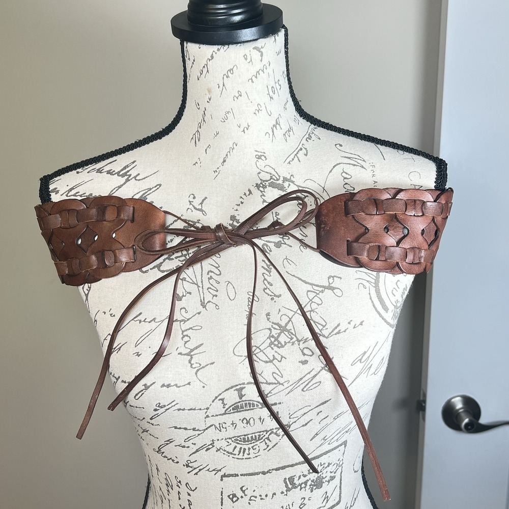 Y2K Banana Republic Factory Leather Wide Woven Tie Belt M Chocolate Brown Boho